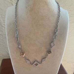White House Black Market Silver Tone Geometric Rhinestone Necklace 19”